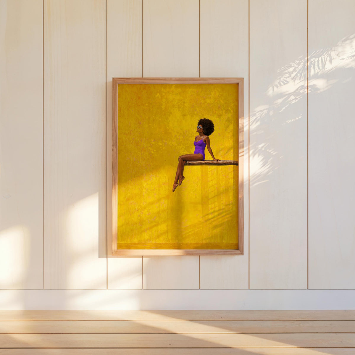 Afrocentric Poolside Wall Art, Black Woman on Diving Board Print, Vibrant Beach Summer Decor, Minimalist Pop Art Poster, Afro Hair Decor