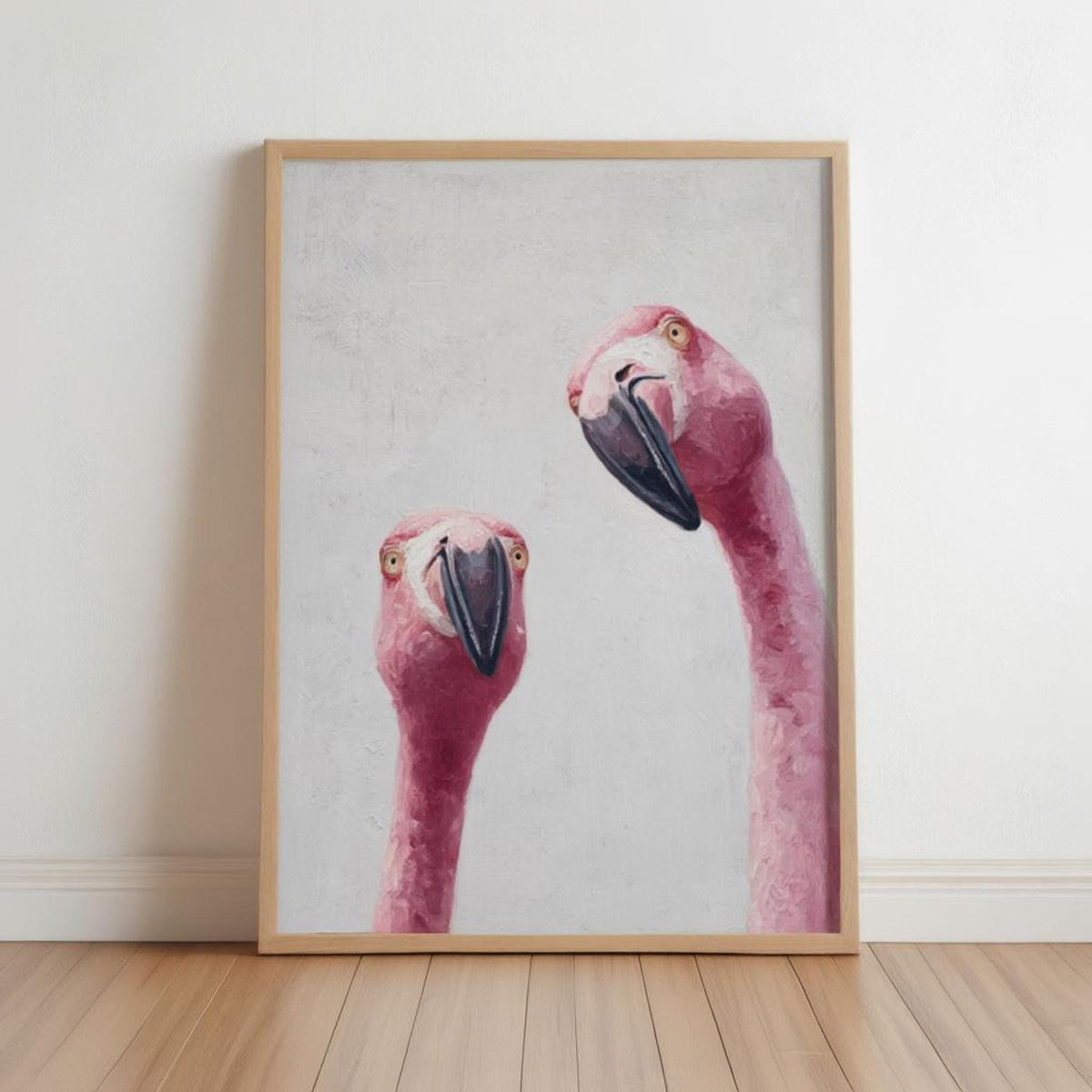 Whimsical Flamingo Wall Art, Tropical Bird Painting, Pink Animal Portrait Art Print, Funny Retro Home Decor, Quirky Birds Lover Gift Poster