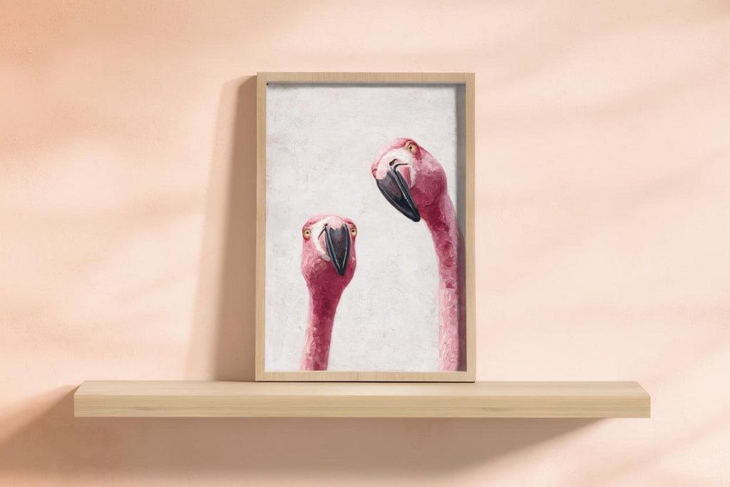 Whimsical Flamingo Wall Art, Tropical Bird Painting, Pink Animal Portrait Art Print, Funny Retro Home Decor, Quirky Birds Lover Gift Poster