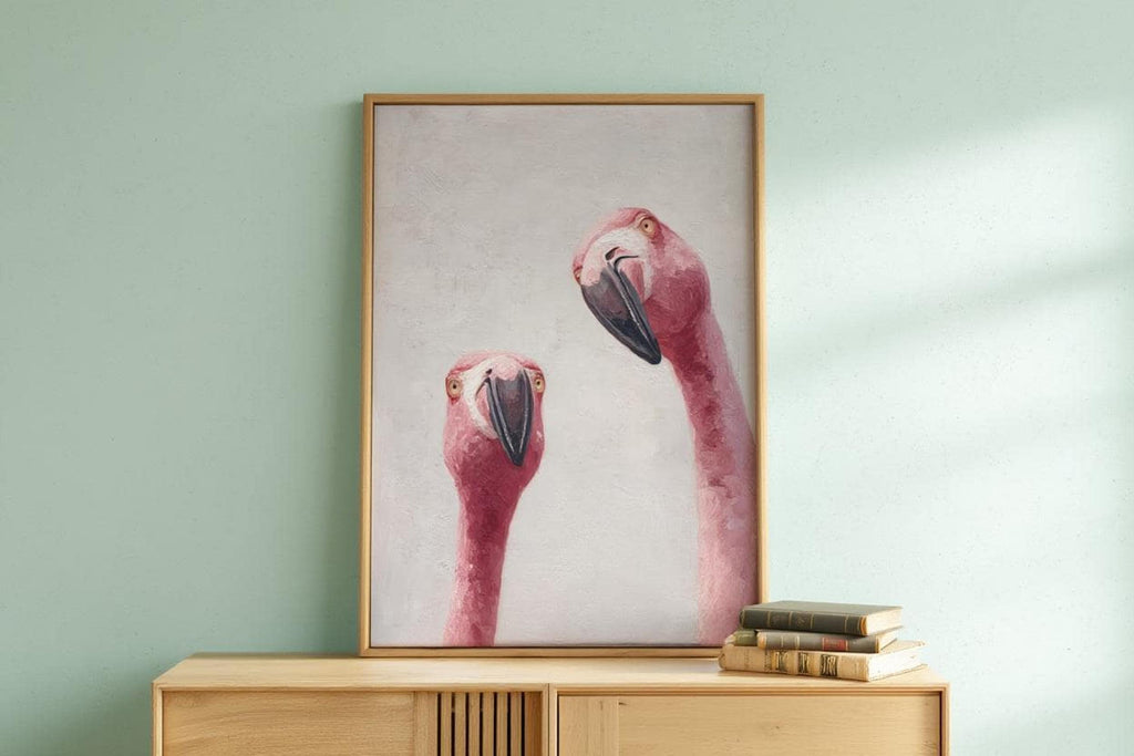 Whimsical Flamingo Wall Art, Tropical Bird Painting, Pink Animal Portrait Art Print, Funny Retro Home Decor, Quirky Birds Lover Gift Poster