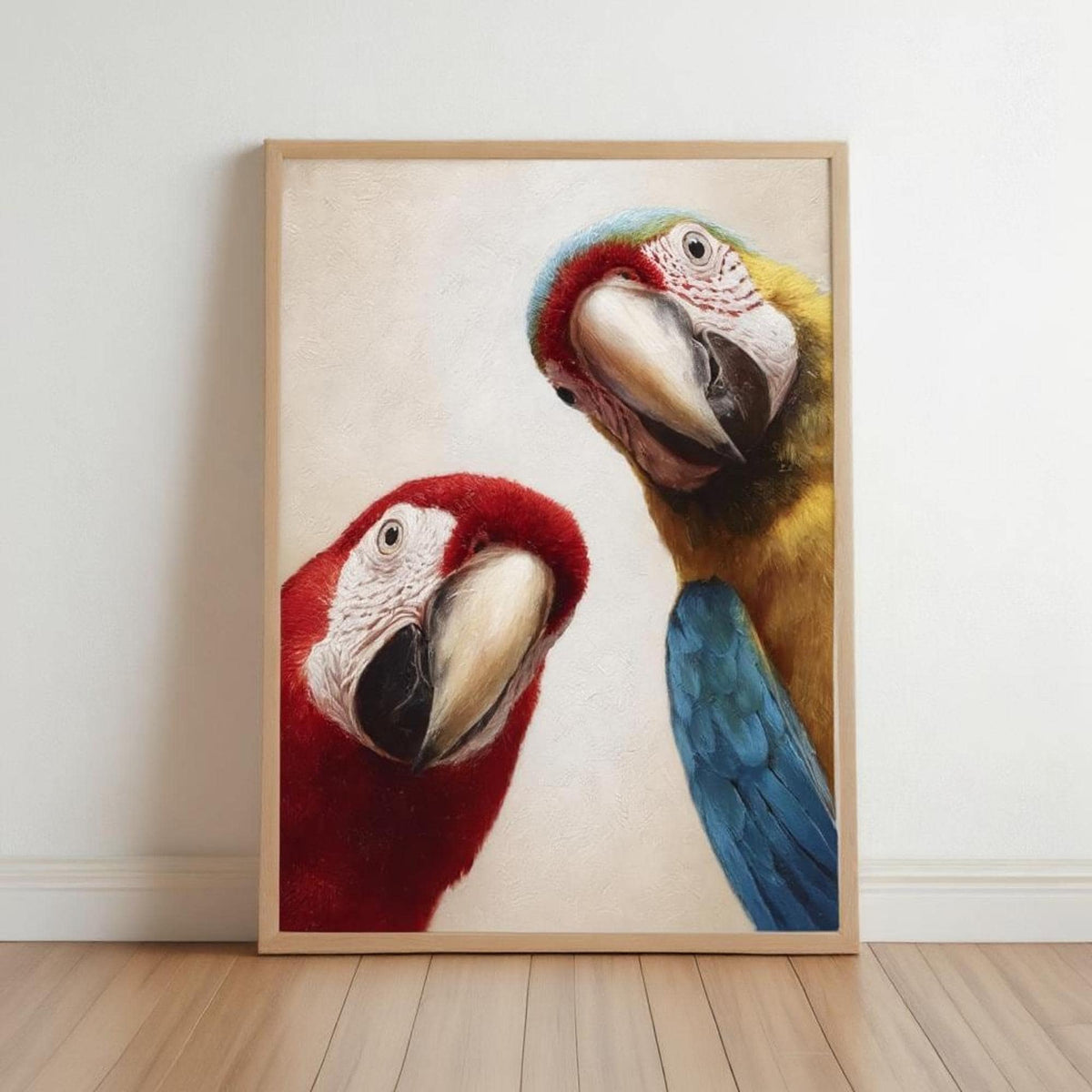 Funny Macaw Wall Art, Scarlet Parrot Painting, Colorful Nursery Decor, Minimalist Oil Canvas, Fine Art Print, Whimsical Tropical Bird Poster
