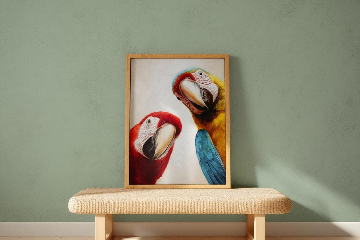 Funny Macaw Wall Art, Scarlet Parrot Painting, Colorful Nursery Decor, Minimalist Oil Canvas, Fine Art Print, Whimsical Tropical Bird Poster