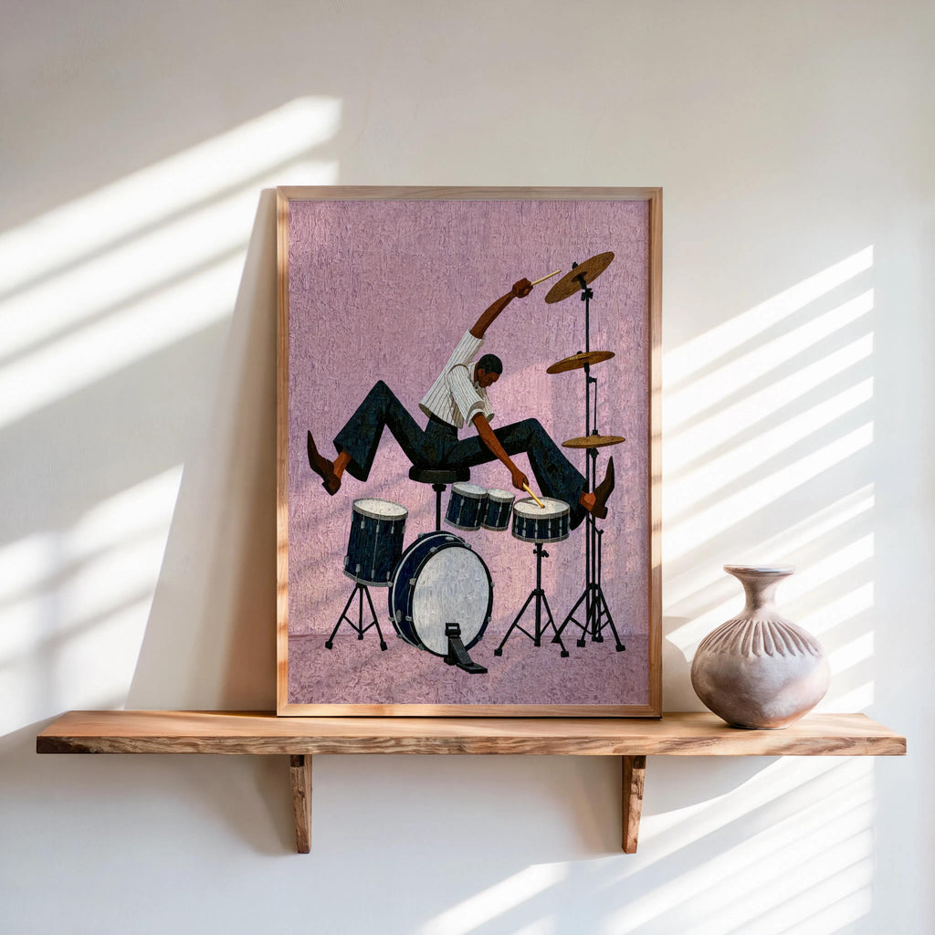 Jazz Drummer Art Print, Abstract Musician Wall Decor, African American Retro Poster,Afrocentric Mid Century Modern Moody Black Culture Gift