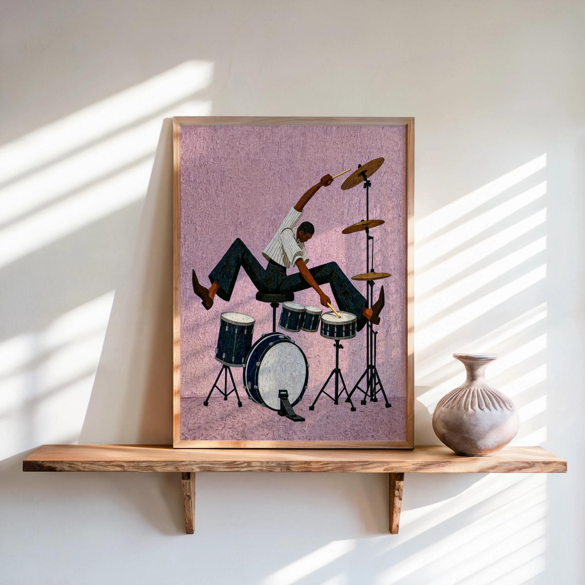 Jazz Drummer Art Print, Abstract Musician Wall Decor, African American Retro Poster,Afrocentric Mid Century Modern Moody Black Culture Gift