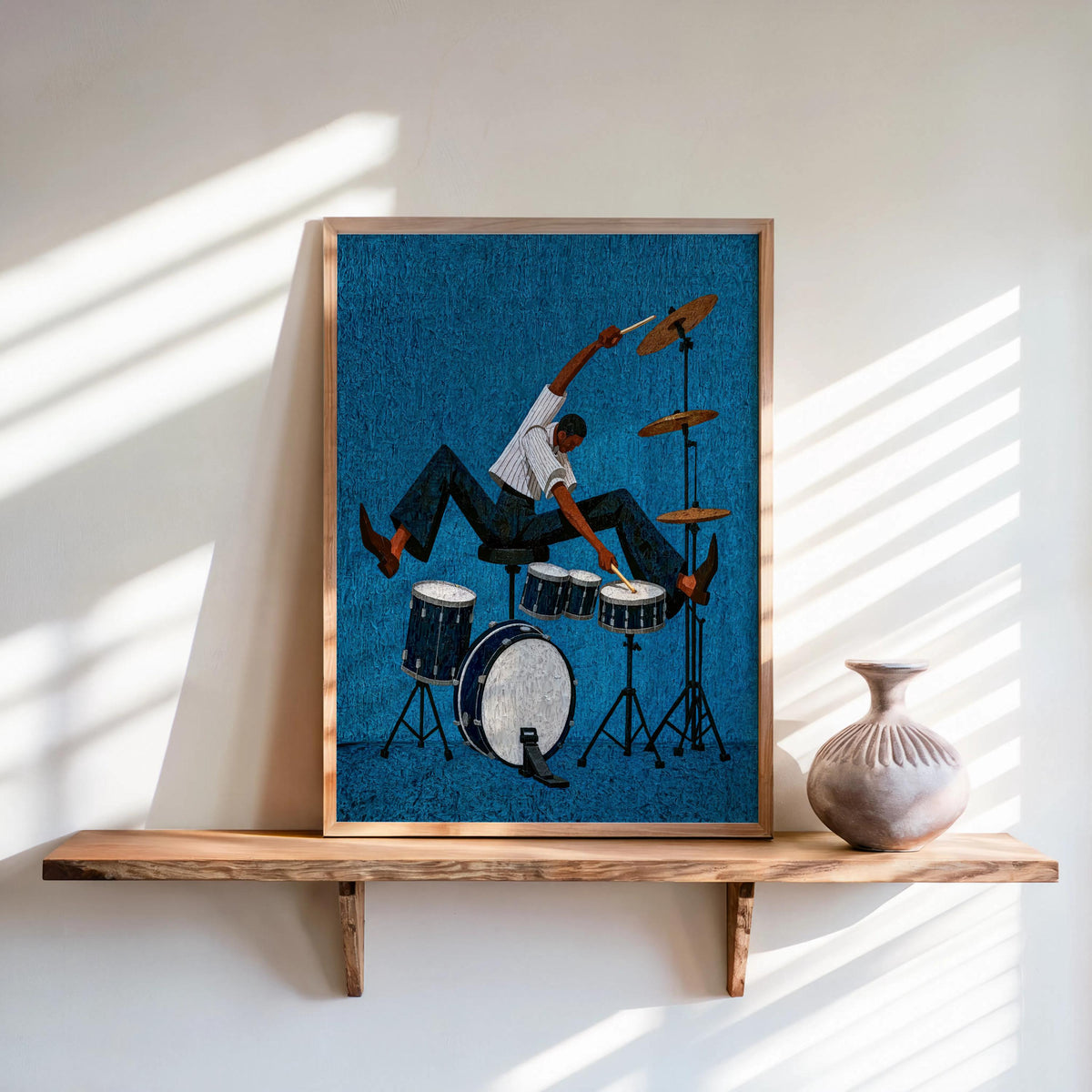 Jazz Drummer Art Print, Abstract Musician Wall Decor, African American Retro Poster,Afrocentric Mid Century Modern Moody Black Culture Gift