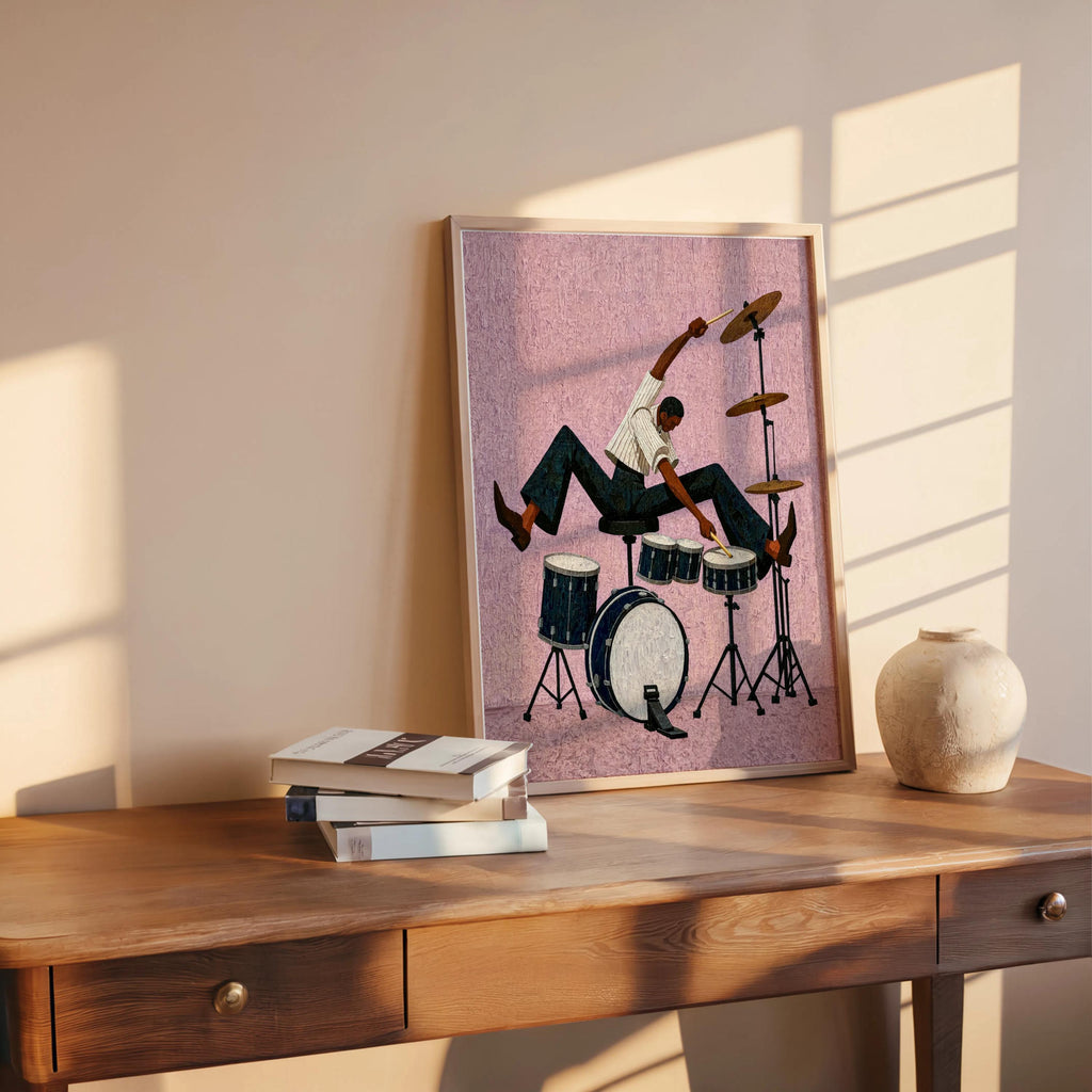 Jazz Drummer Art Print, Abstract Musician Wall Decor, African American Retro Poster,Afrocentric Mid Century Modern Moody Black Culture Gift