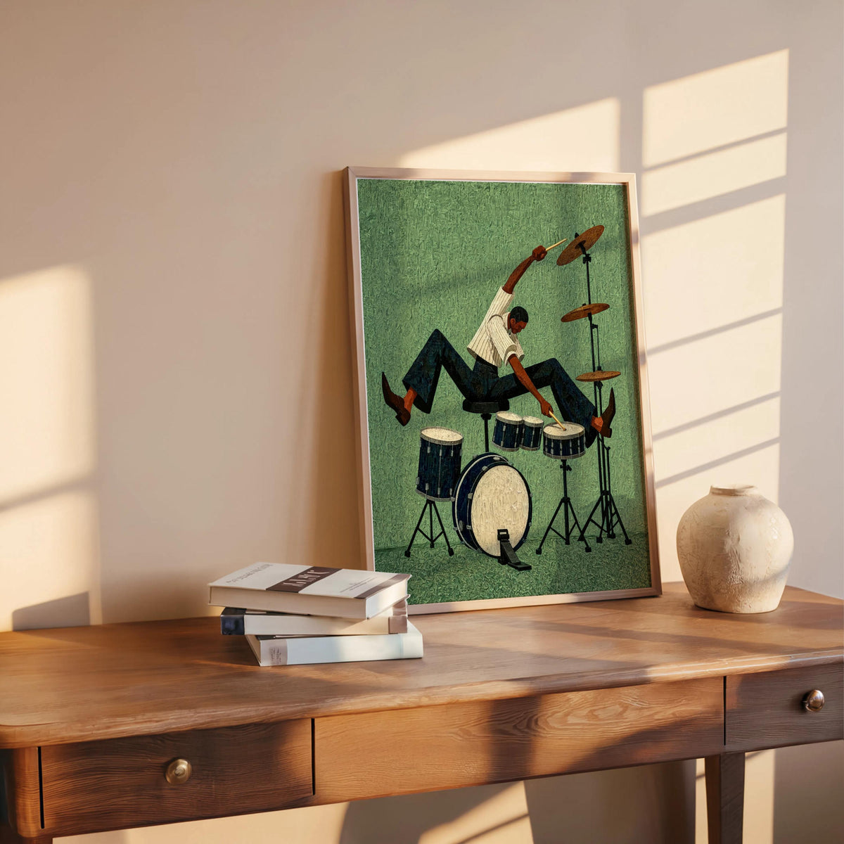 Jazz Drummer Art Print, Abstract Musician Wall Decor, African American Retro Poster,Afrocentric Mid Century Modern Moody Black Culture Gift