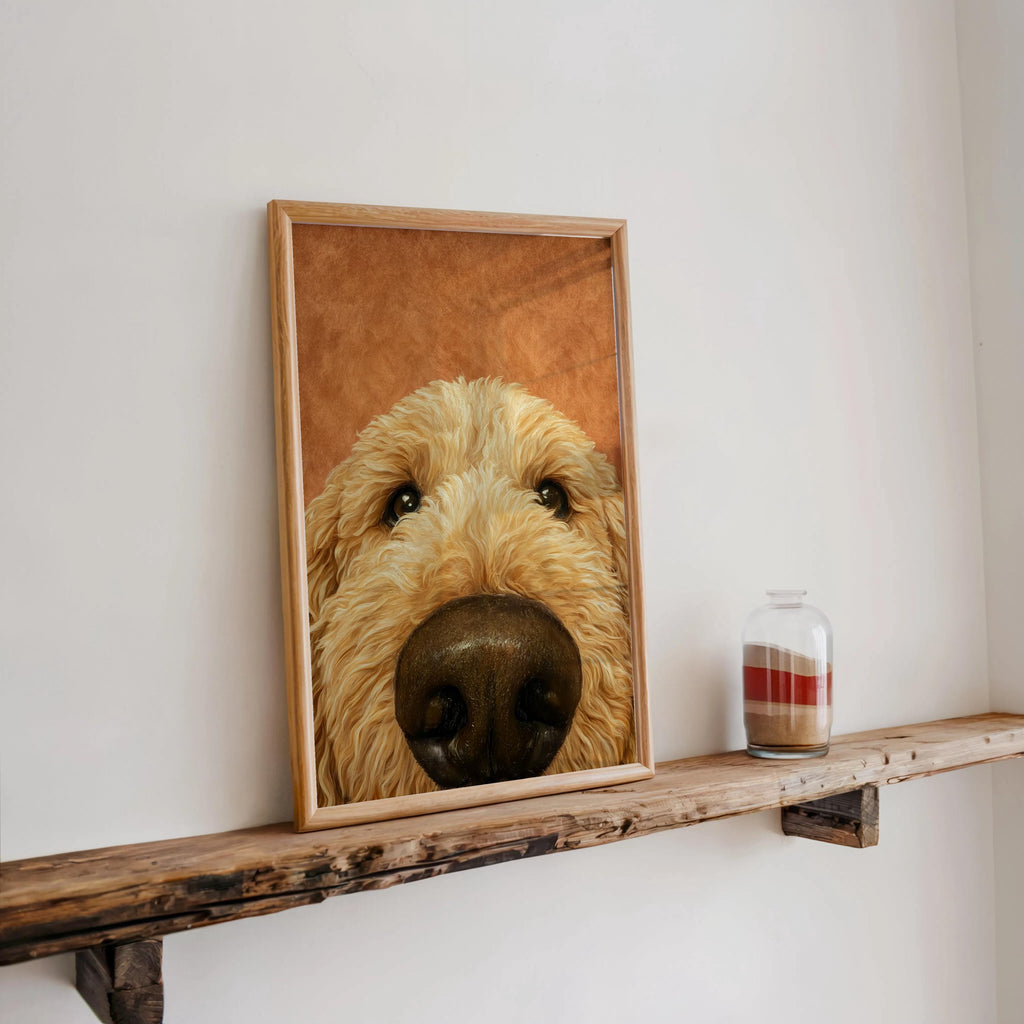 Golden Doodle Dog Nose Art Print, Fluffy Puppy Pet Poster, Funny Animal Portrait, Dog Lover Gift, Goldendoodle Decor