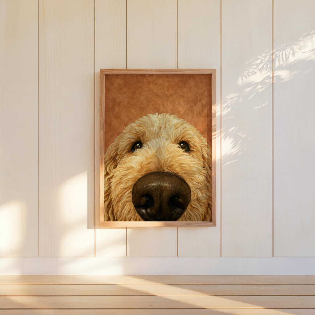 Golden Doodle Dog Nose Art Print, Fluffy Puppy Pet Poster, Funny Animal Portrait, Dog Lover Gift, Goldendoodle Decor