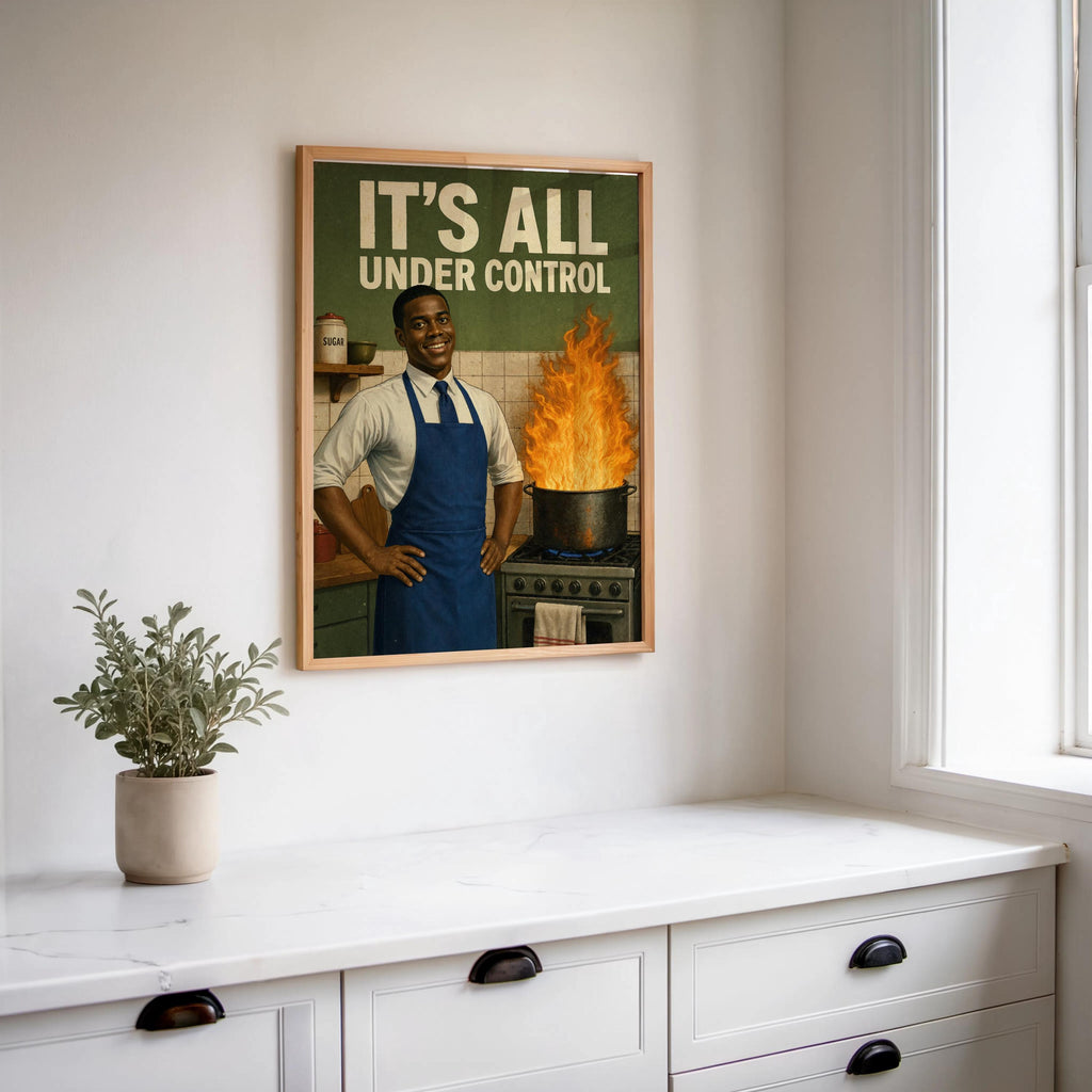 It's All Under Control Retro Kitchen Poster, Funny Black Man 1950s Vintage Wall Art, Cooking Humor Print, Afrocentric African American Decor