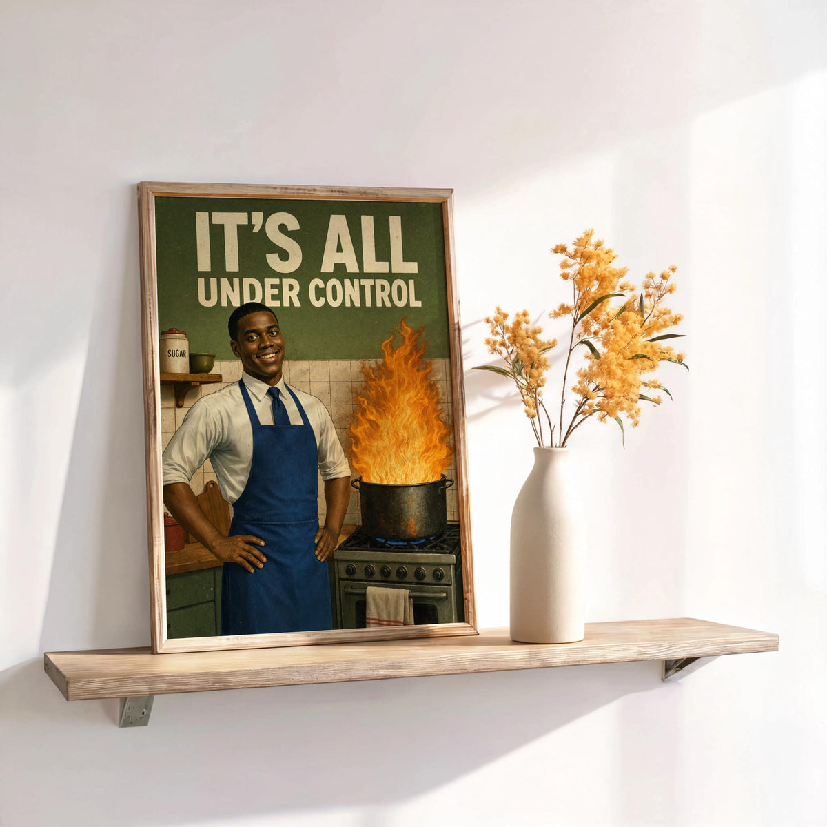 It's All Under Control Retro Kitchen Poster, Funny Black Man 1950s Vintage Wall Art, Cooking Humor Print, Afrocentric African American Decor