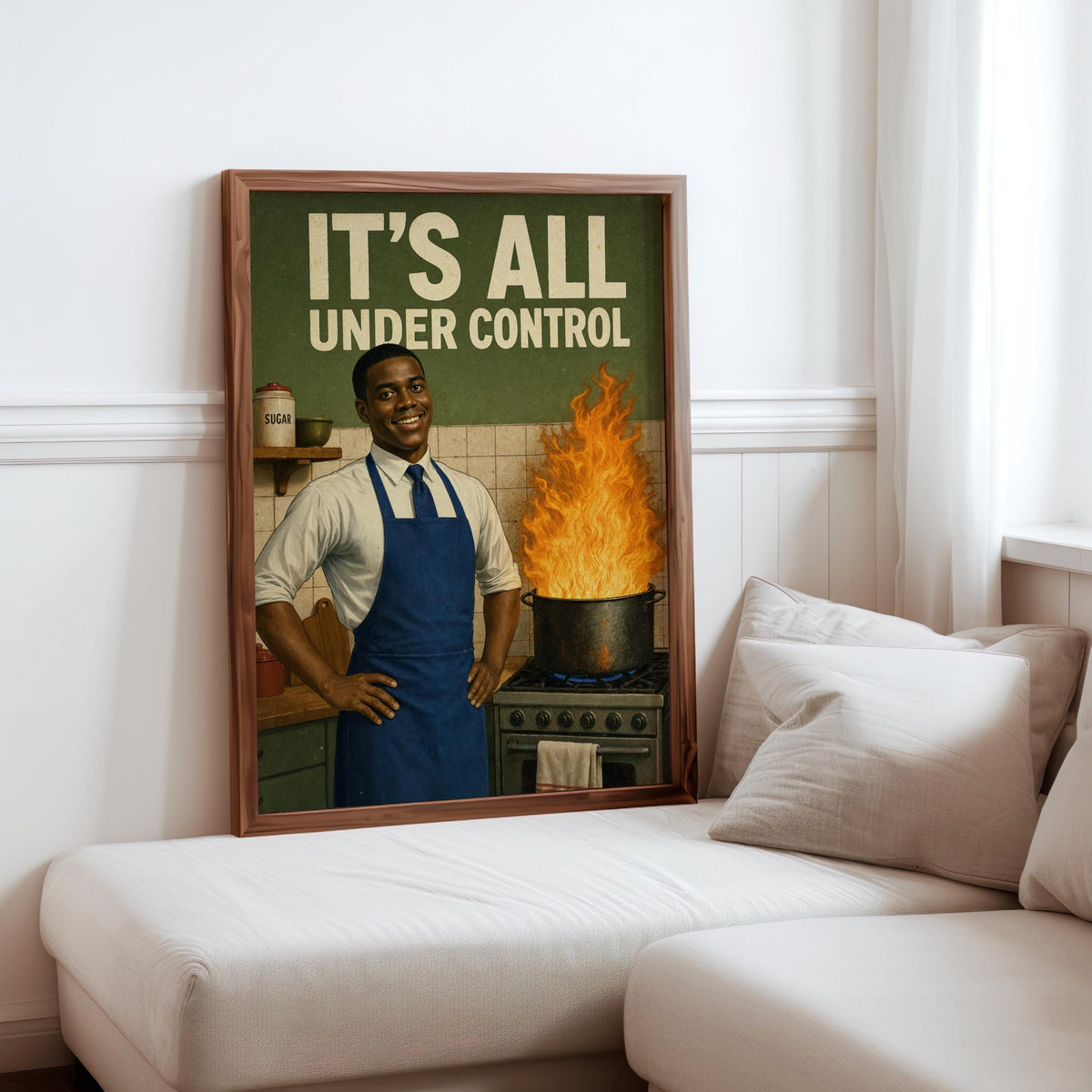 It's All Under Control Retro Kitchen Poster, Funny Black Man 1950s Vintage Wall Art, Cooking Humor Print, Afrocentric African American Decor