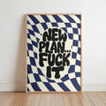 New Plan Funny Quote Wall Art Print, Retro Checkerboard Typography Poster, Groovy Sarcastic Home Decor, Trendy Dorm Room Gift