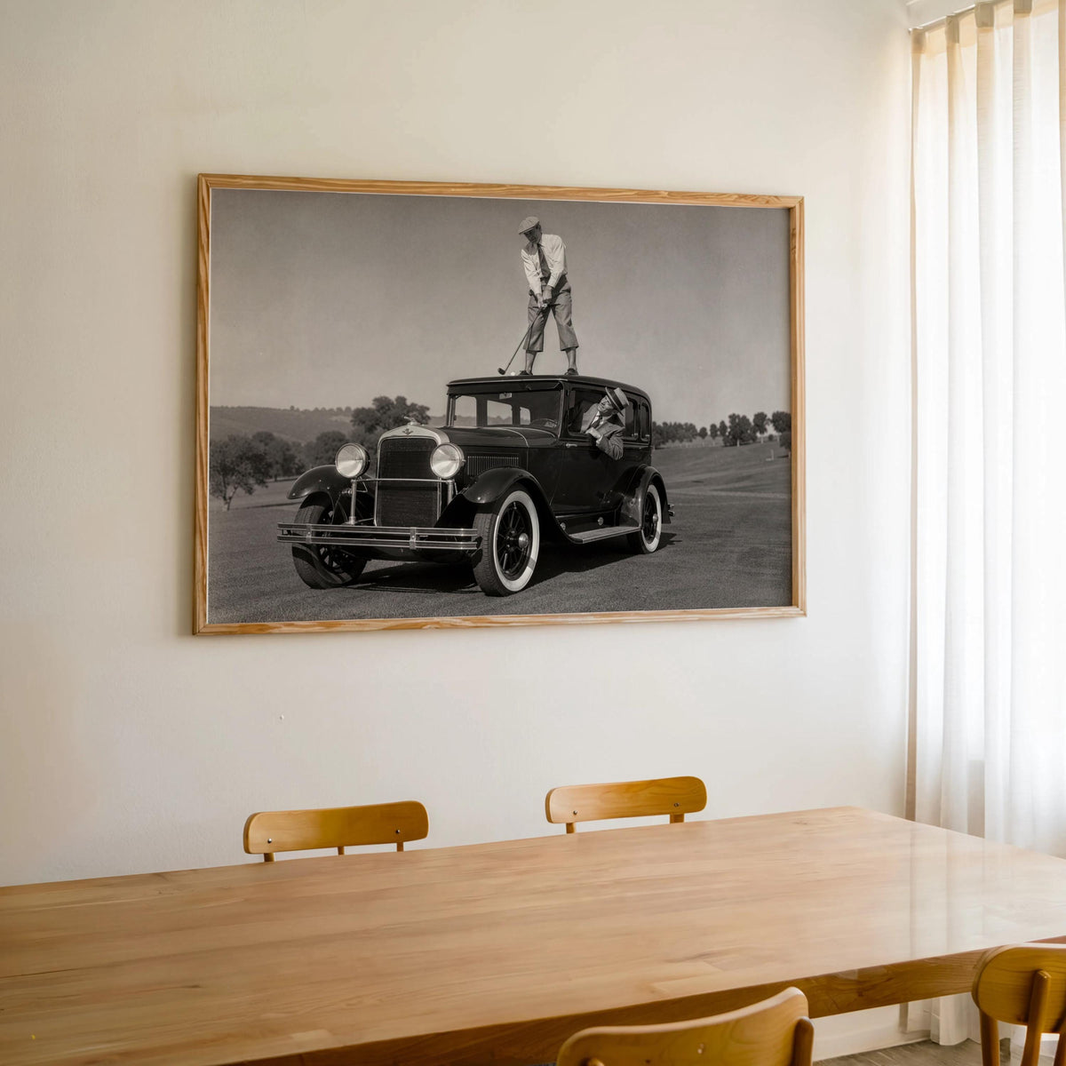 Golfer on Classic Car Photography Print, Vintage Golf Wall Art, Funny Golfer Gift, 1930s Country Club Decor, Black White Sports Artwork