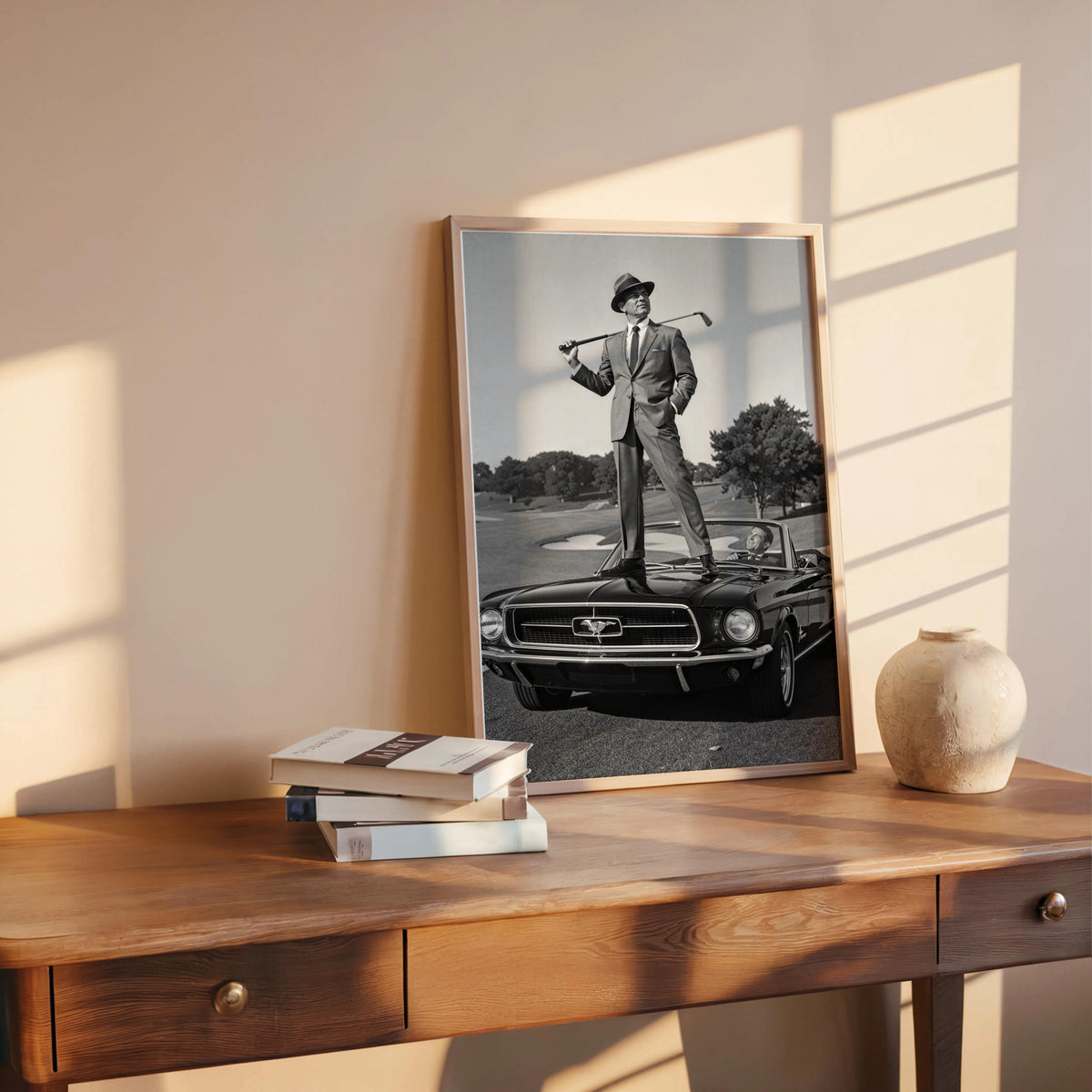 Classic Car and Golf Wall Art, Retro Mustang Photography, Elegant Gentleman Print, Luxury Office & Study Decor, Funny Golfer Gift, Man Cave
