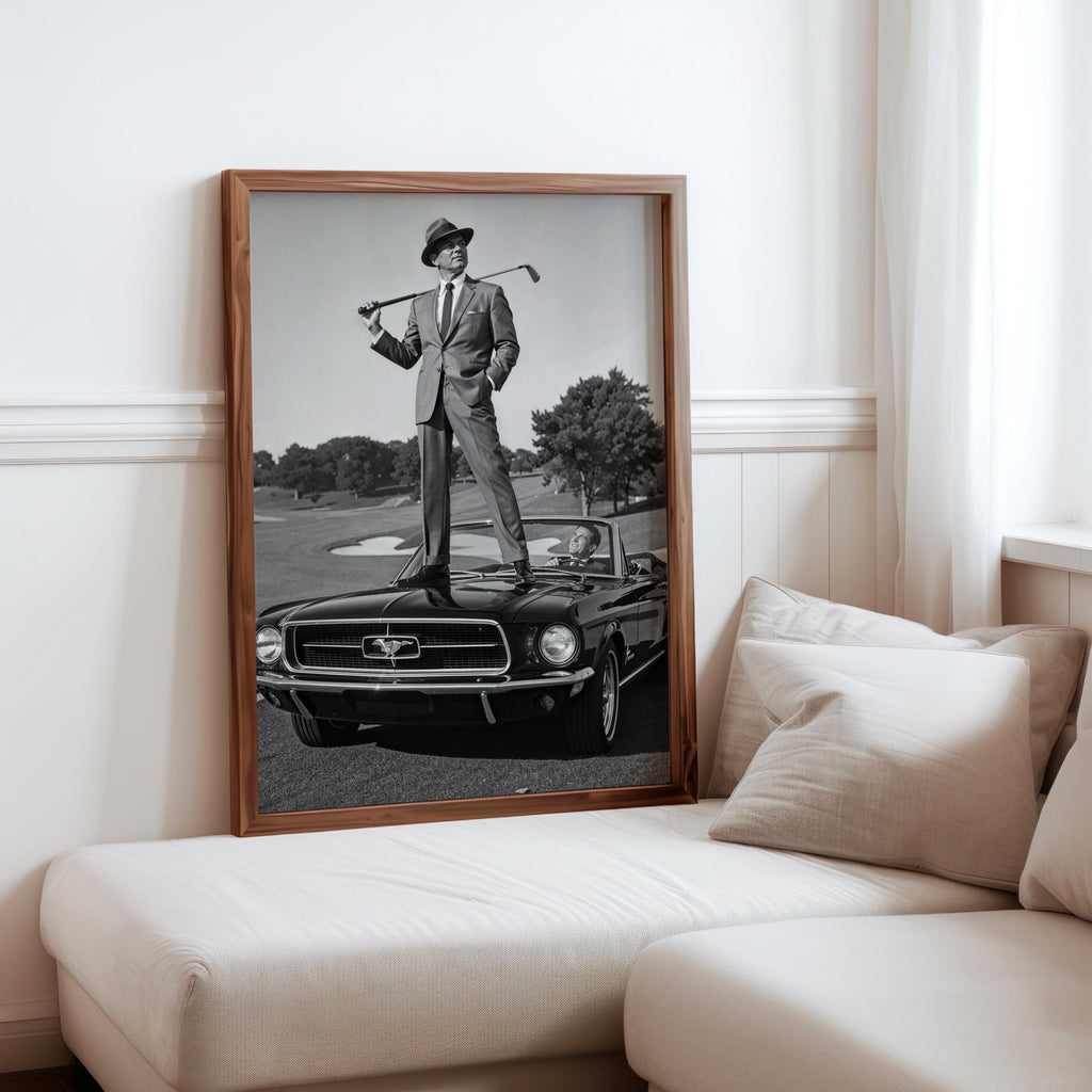 Classic Car and Golf Wall Art, Retro Mustang Photography, Elegant Gentleman Print, Luxury Office & Study Decor, Funny Golfer Gift, Man Cave