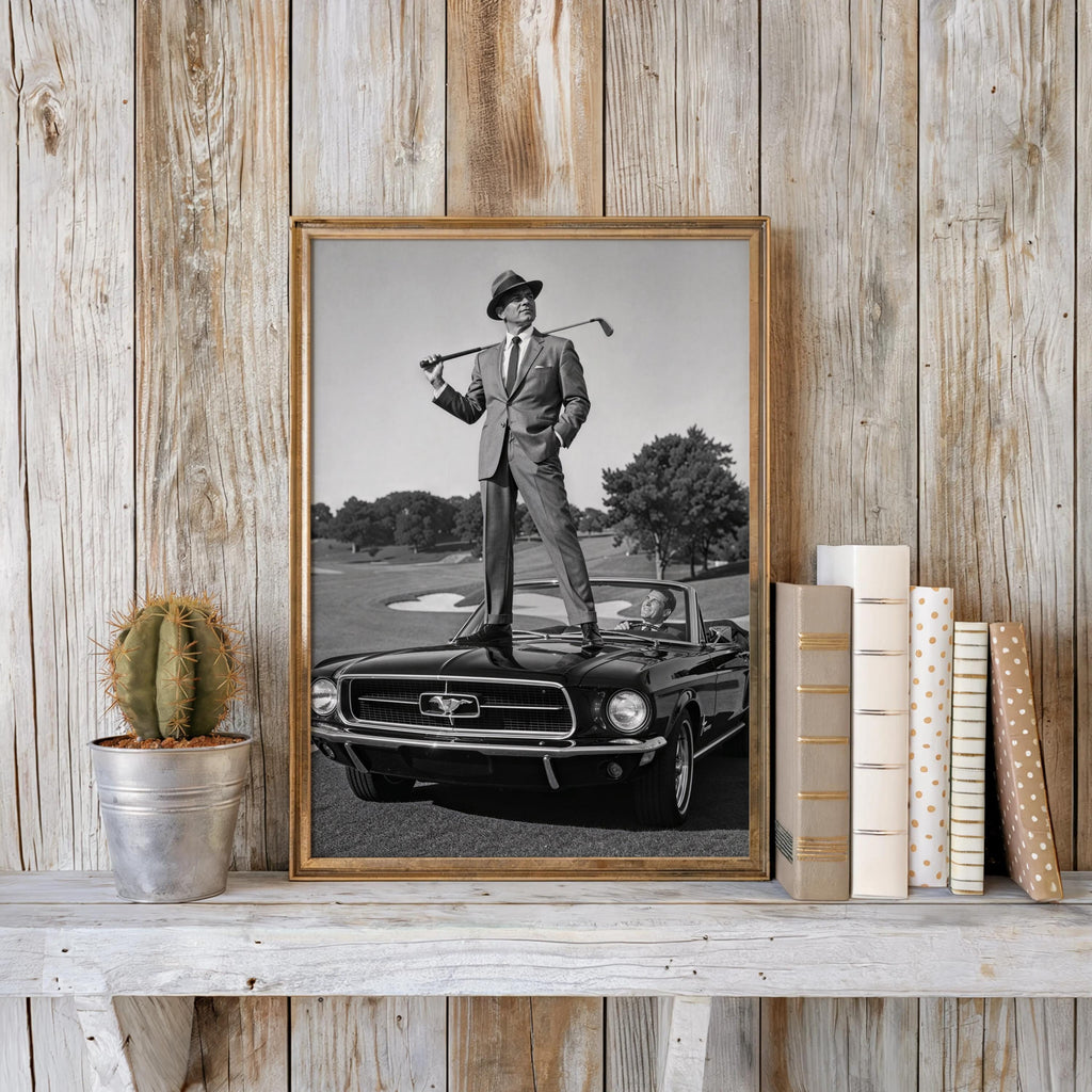 Classic Car and Golf Wall Art, Retro Mustang Photography, Elegant Gentleman Print, Luxury Office & Study Decor, Funny Golfer Gift, Man Cave