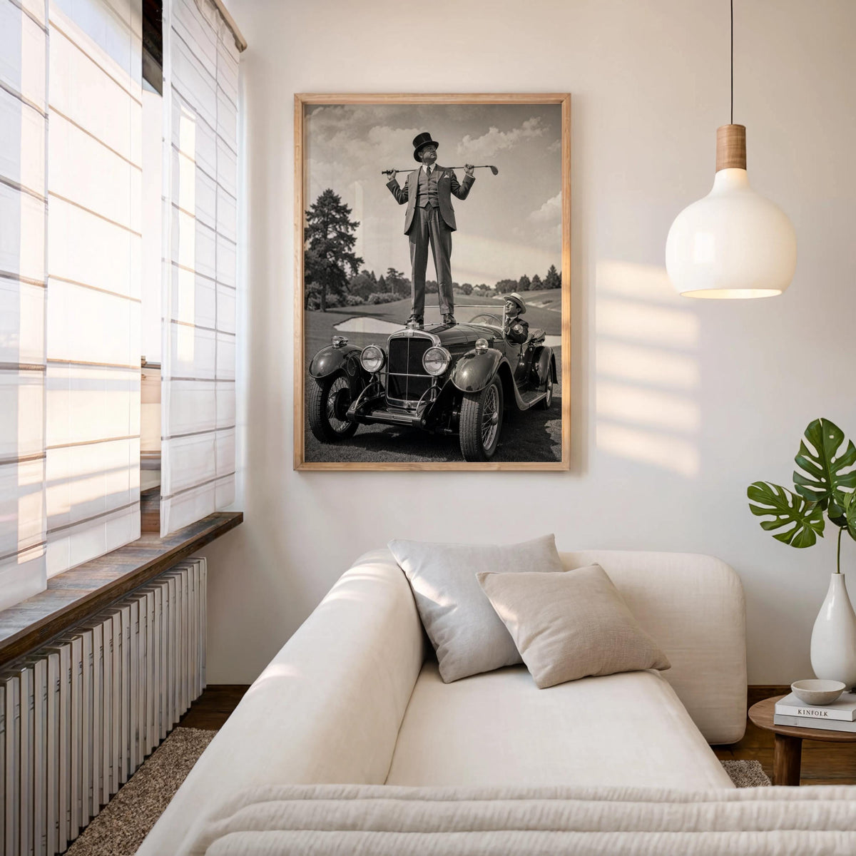 Retro Golf Poster, Antique Convertible Classic Car & Gentleman Golfer Print, Funny American Vintage Automotive Wall Art, Americana Man Cave