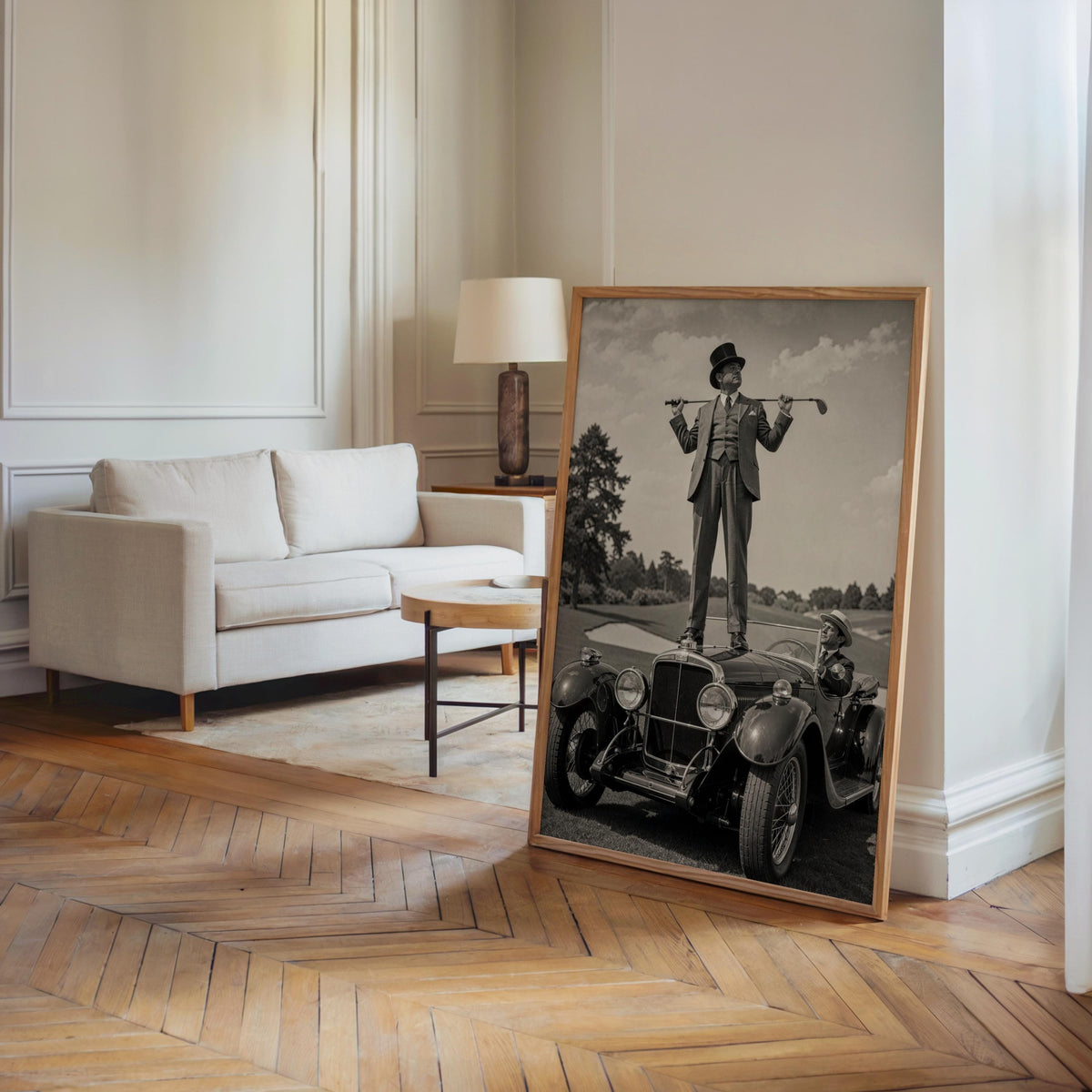 Retro Golf Poster, Antique Convertible Classic Car & Gentleman Golfer Print, Funny American Vintage Automotive Wall Art, Americana Man Cave