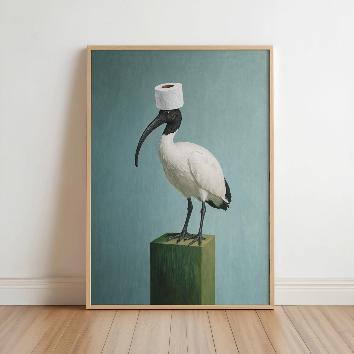 Funny Bin Chicken Art Print, Toilet Humor print, Surreal Australian Ibis Painting, Quirky Bird Wall Decor, Bathroom Housewarming Gift