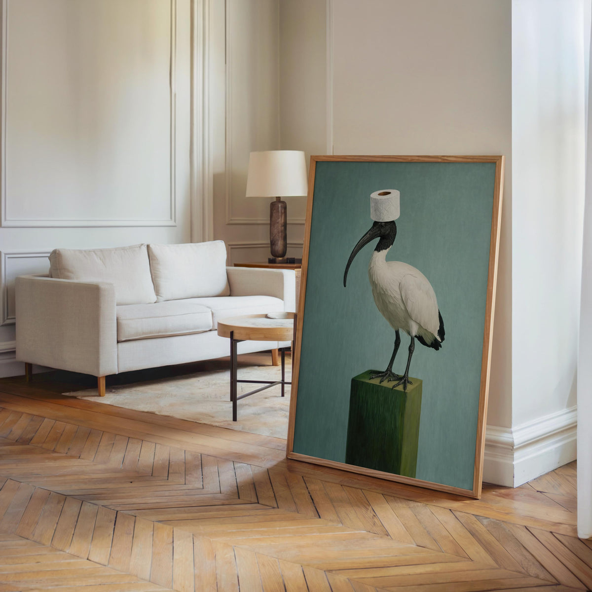 Funny Bin Chicken Art Print, Toilet Humor print, Surreal Australian Ibis Painting, Quirky Bird Wall Decor, Bathroom Housewarming Gift