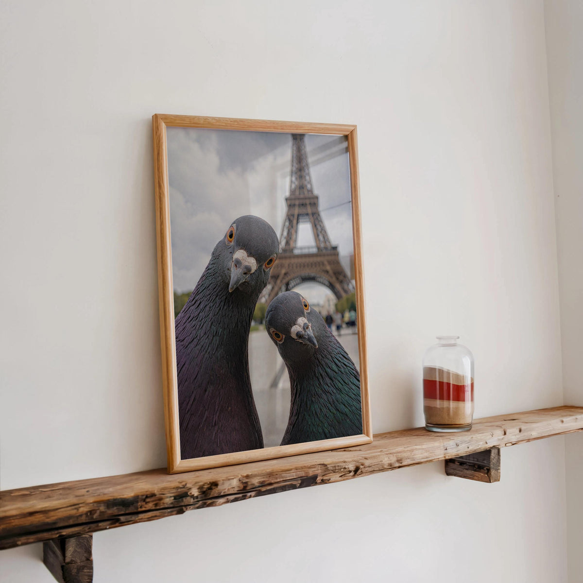 Funny Pigeon Wall Art Print, Paris Eiffel Tower Poster, Curious Bird Photography, Quirky Animal Lover Gift, Retro France Art for Living Room