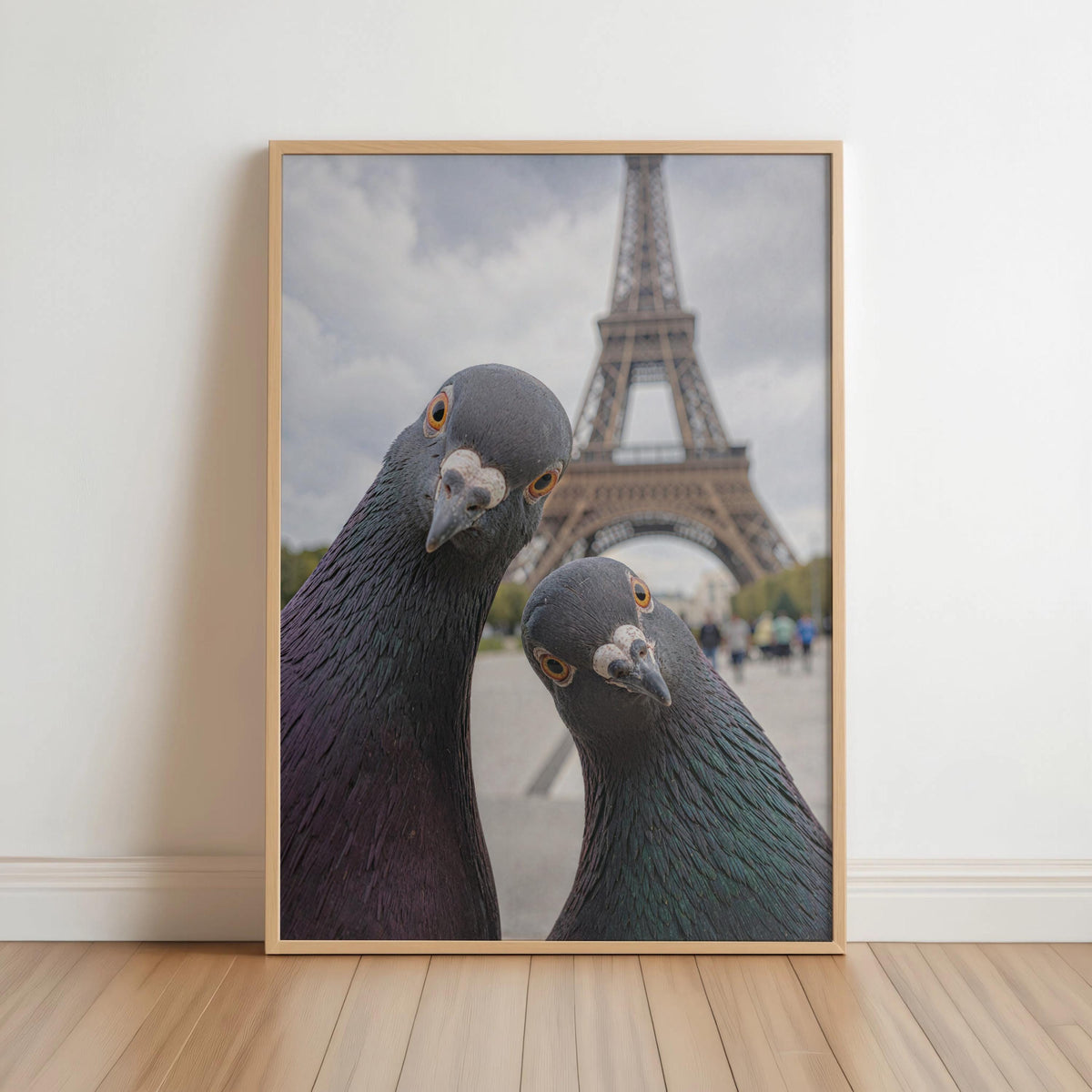 Funny Pigeon Wall Art Print, Paris Eiffel Tower Poster, Curious Bird Photography, Quirky Animal Lover Gift, Retro France Art for Living Room