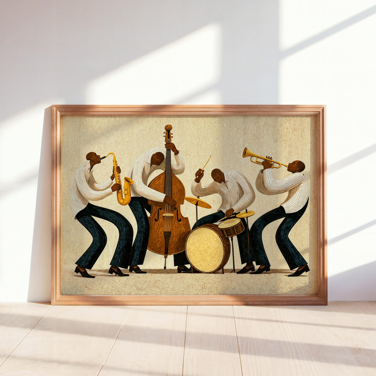 Vibrant Jazz Orchestra Print, Abstract African American Music Wall Art, Afrocentric Black Culture Poster, Mid Century Jazz Band Decor