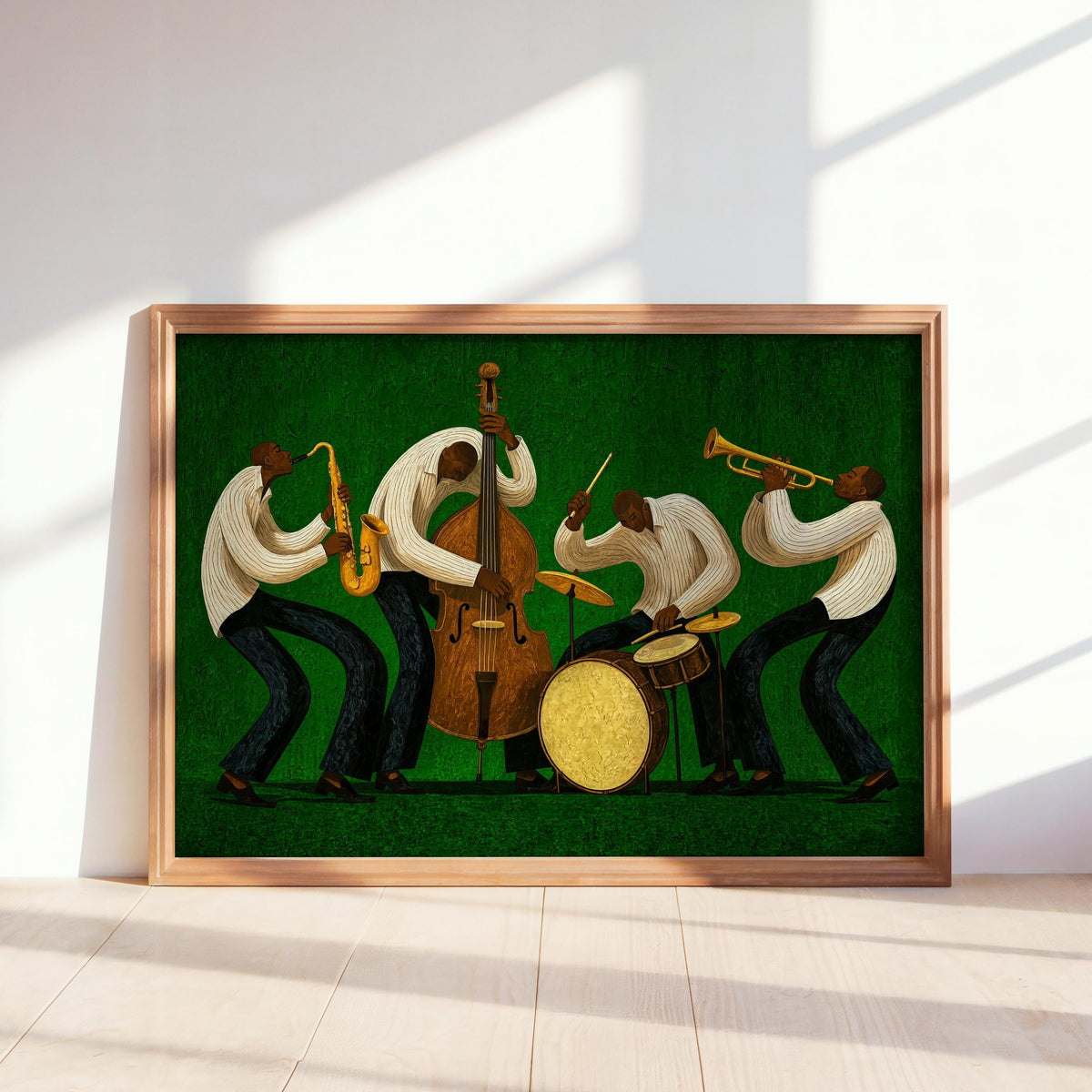 Vibrant Jazz Orchestra Print, Abstract African American Music Wall Art, Afrocentric Black Culture Poster, Mid Century Jazz Band Decor