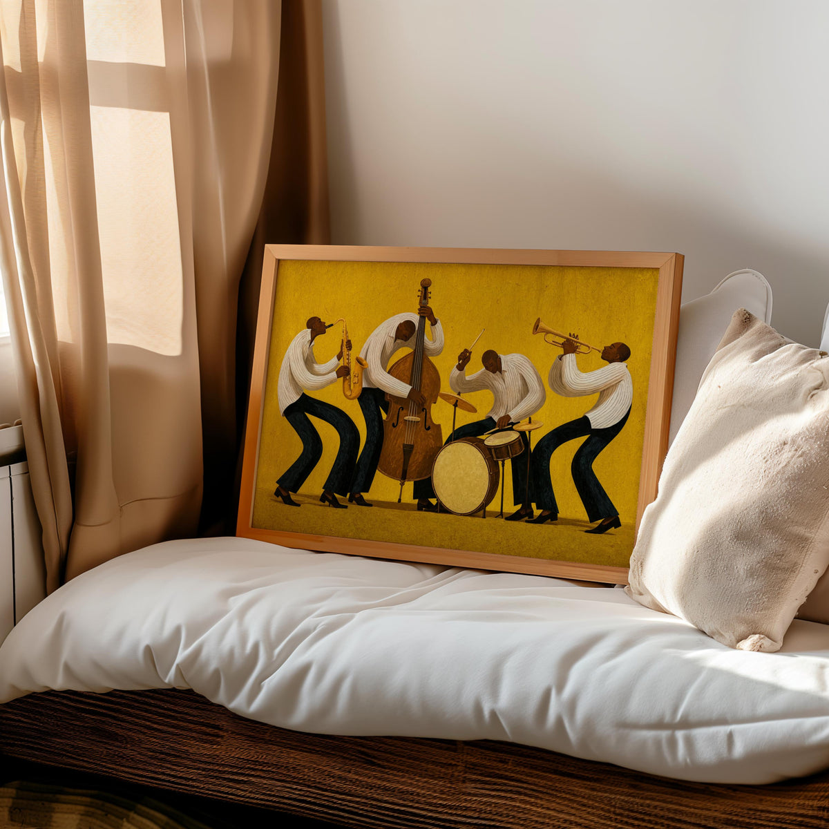 Vibrant Jazz Orchestra Print, Abstract African American Music Wall Art, Afrocentric Black Culture Poster, Mid Century Jazz Band Decor