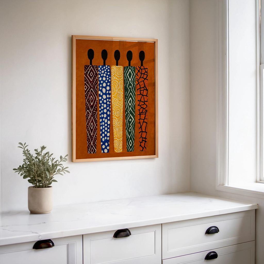 African Abstract Print, Ethnic Tribal Figures Decor, Afrocentric Figurative Black People Wall Art, Modern Vibrant Cultural Afro Painting