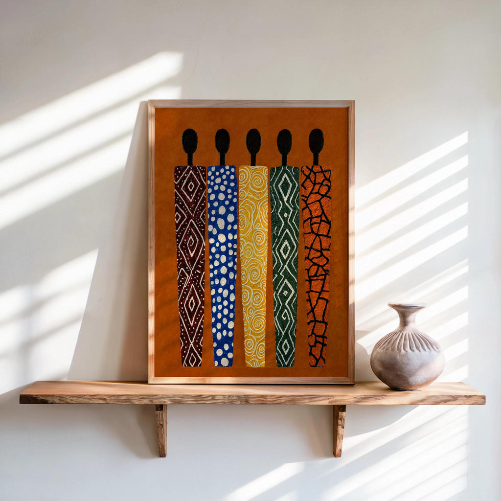 African Abstract Print, Ethnic Tribal Figures Decor, Afrocentric Figurative Black People Wall Art, Modern Vibrant Cultural Afro Painting