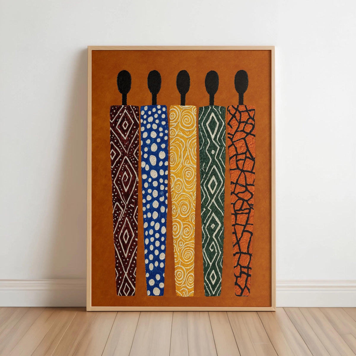 African Abstract Print, Ethnic Tribal Figures Decor, Afrocentric Figurative Black People Wall Art, Modern Vibrant Cultural Afro Painting