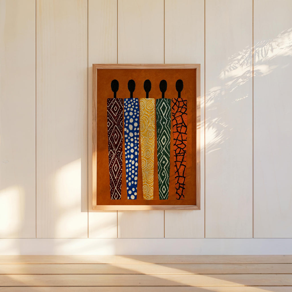 African Abstract Print, Ethnic Tribal Figures Decor, Afrocentric Figurative Black People Wall Art, Modern Vibrant Cultural Afro Painting