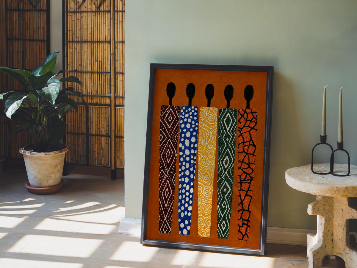 African Abstract Print, Ethnic Tribal Figures Decor, Afrocentric Figurative Black People Wall Art, Modern Vibrant Cultural Afro Painting