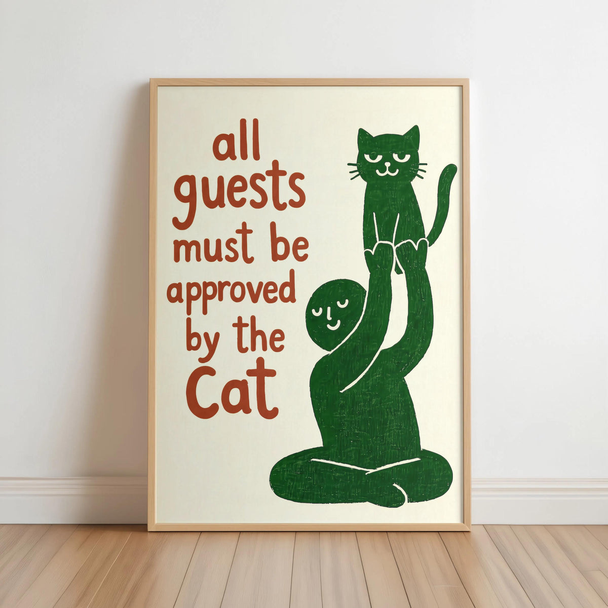 Funny Cat Typography Wall Art, All Guests Must Be Approved By The Cat Poster, Humorous House Rules Decor, Pet Lover Gift, Quirky Home Print