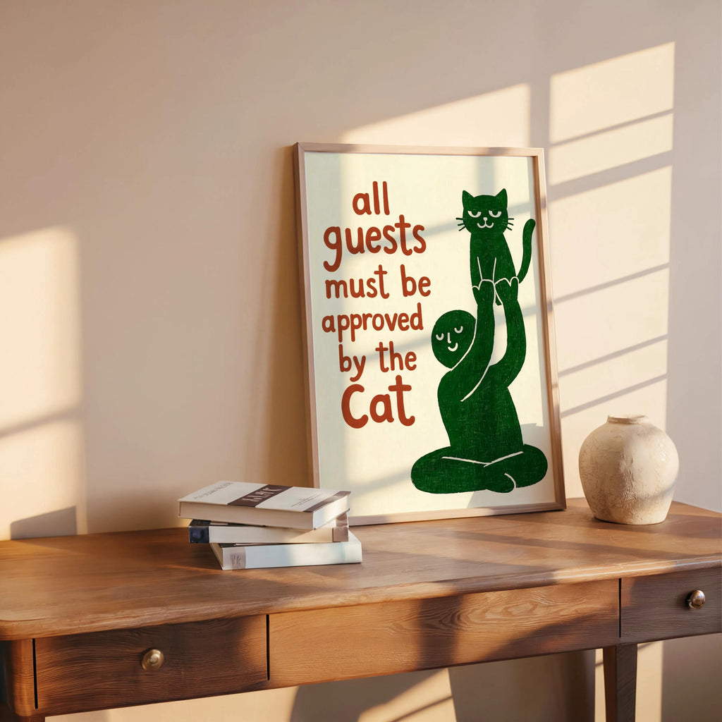 Funny Cat Typography Wall Art, All Guests Must Be Approved By The Cat Poster, Humorous House Rules Decor, Pet Lover Gift, Quirky Home Print