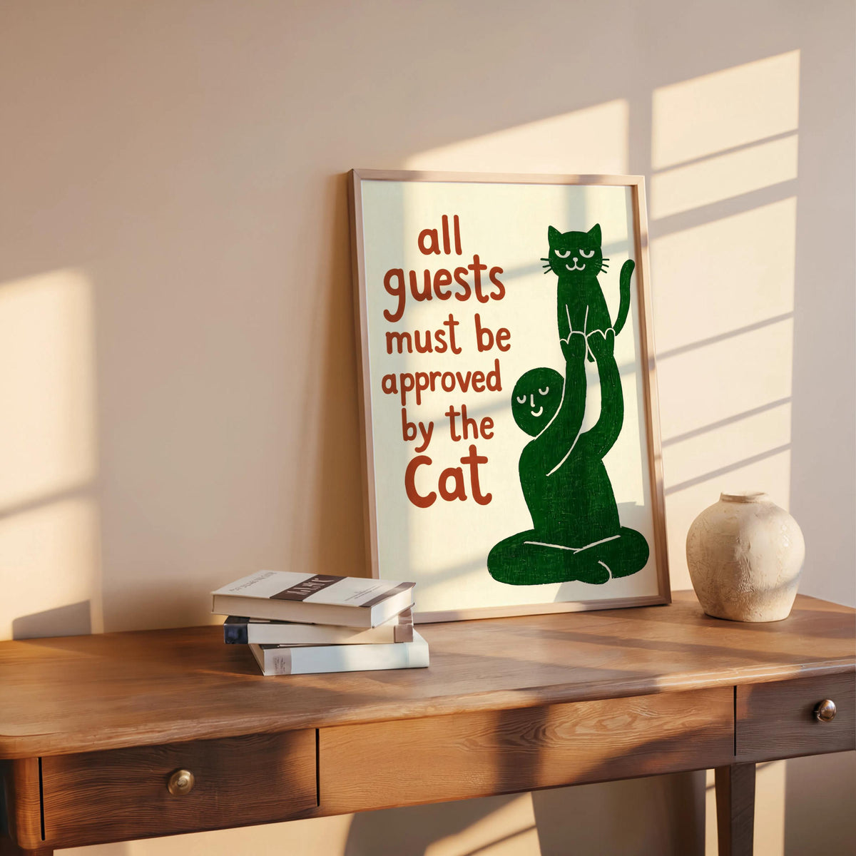 Funny Cat Typography Wall Art, All Guests Must Be Approved By The Cat Poster, Humorous House Rules Decor, Pet Lover Gift, Quirky Home Print
