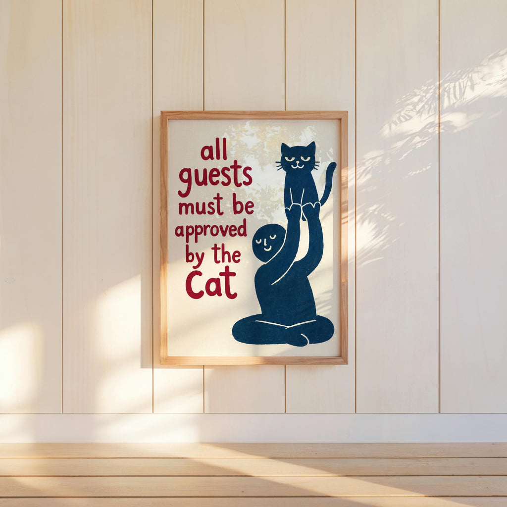 Funny Cat Typography Wall Art, All Guests Must Be Approved By The Cat Poster, Humorous House Rules Decor, Pet Lover Gift, Quirky Home Print