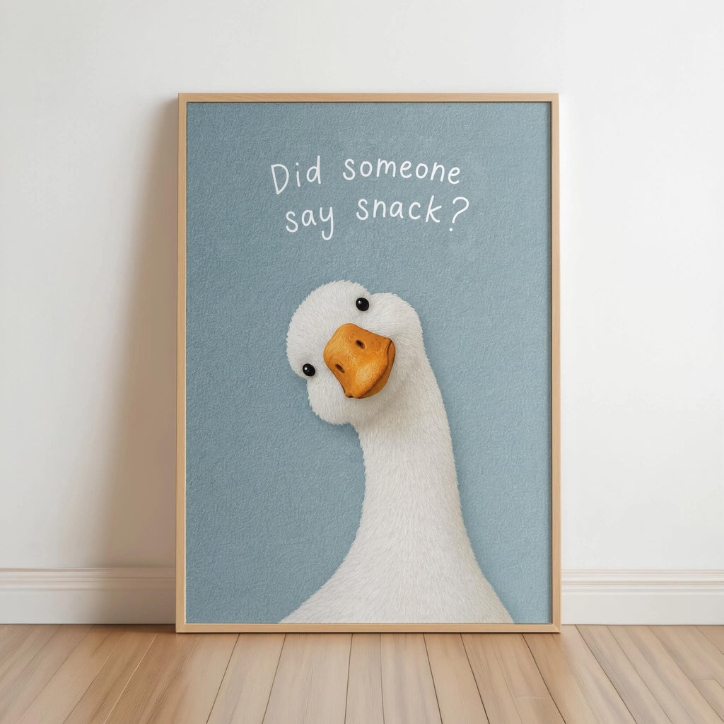 Funny Did Someone Say Snack Goose Kitchen Sign, Quirky Dinner Room Decor, Humorous Silly Animal Wall Art, Foodie Gift, Breakfast Nook Print