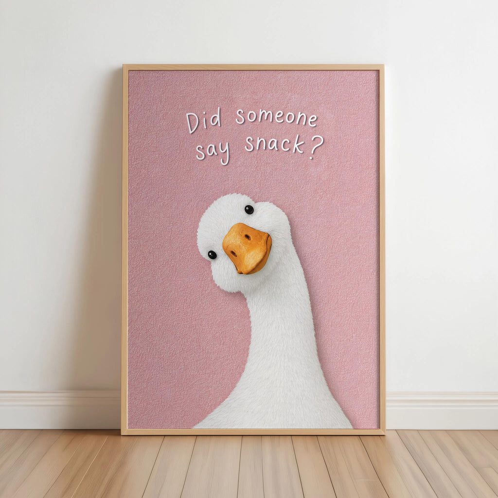 Funny Did Someone Say Snack Goose Kitchen Sign, Quirky Dinner Room Decor, Humorous Silly Animal Wall Art, Foodie Gift, Breakfast Nook Print