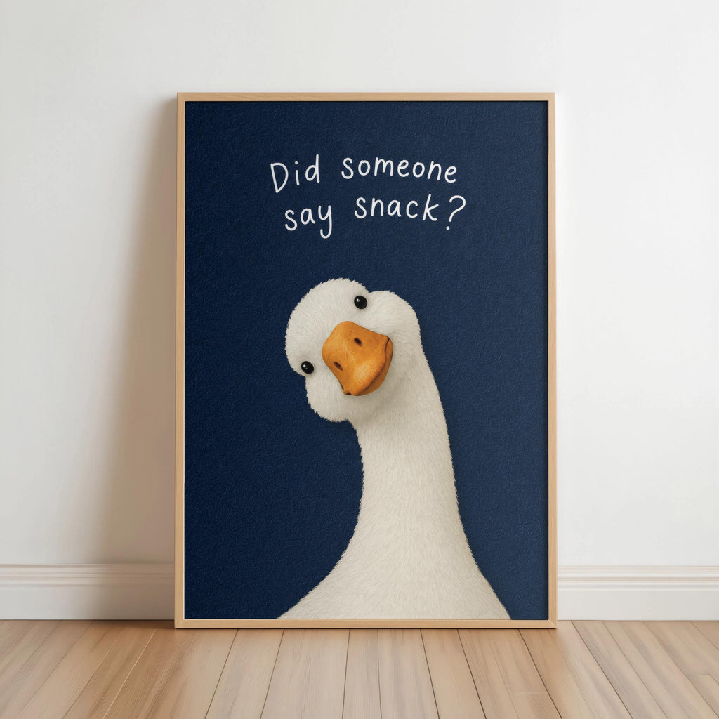 Funny Did Someone Say Snack Goose Kitchen Sign, Quirky Dinner Room Decor, Humorous Silly Animal Wall Art, Foodie Gift, Breakfast Nook Print