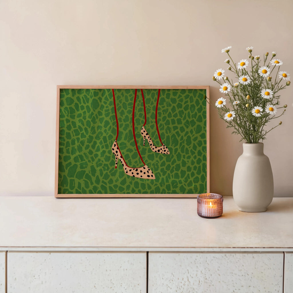Cheetah Print Pumps Snake Pattern, Leopard High Heels Shoes Fashion Wall Art, Chic Animal Poster, Feminine Trendy Maximalist Closet Decor