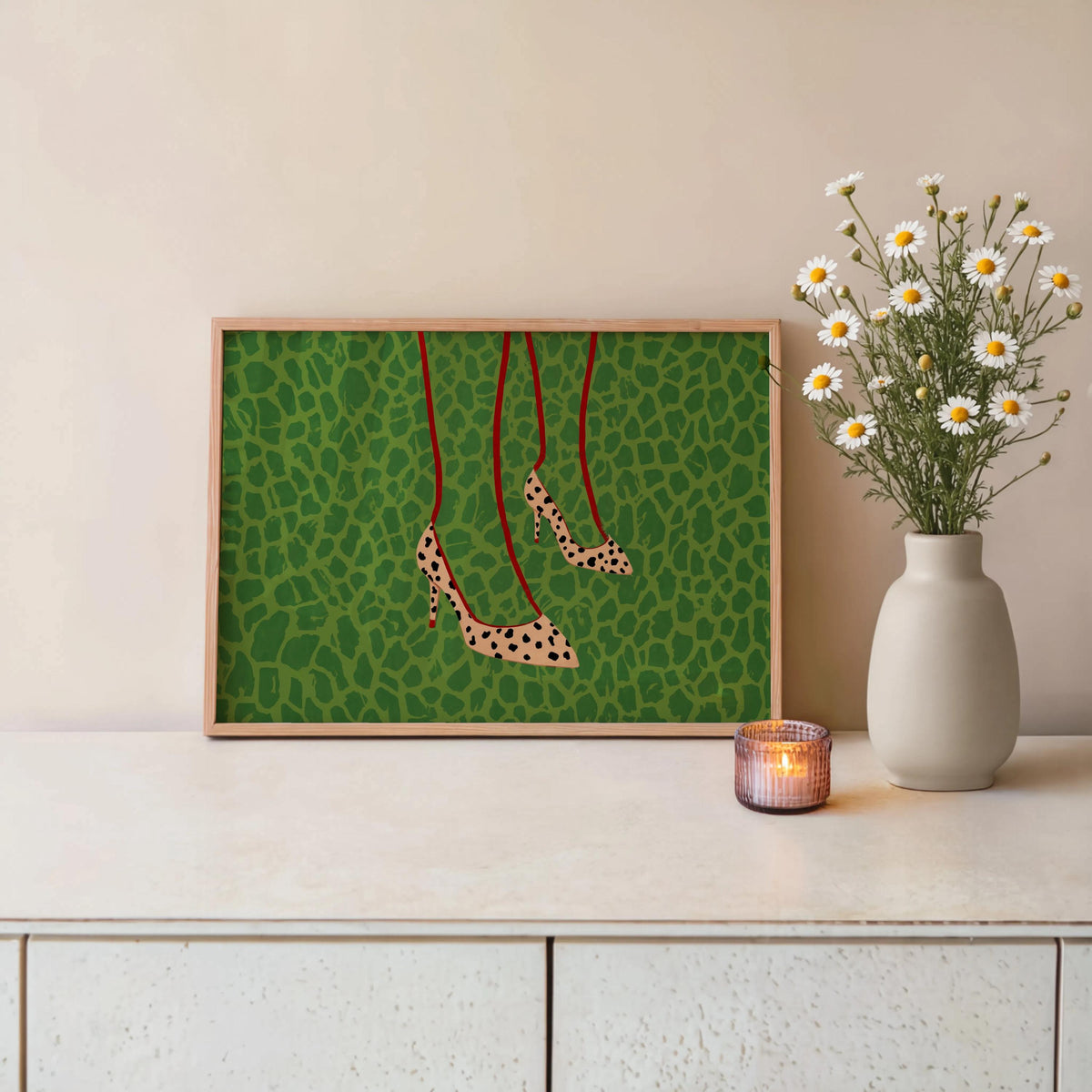 Cheetah Print Pumps Snake Pattern, Leopard High Heels Shoes Fashion Wall Art, Chic Animal Poster, Feminine Trendy Maximalist Closet Decor