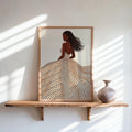 Minimalist Black Woman & Afro Hair Print, Abstract Beige Brown Decor, Modern Feminine Line Art, Boho Afrocentric Fashion Silhouette Wall Art