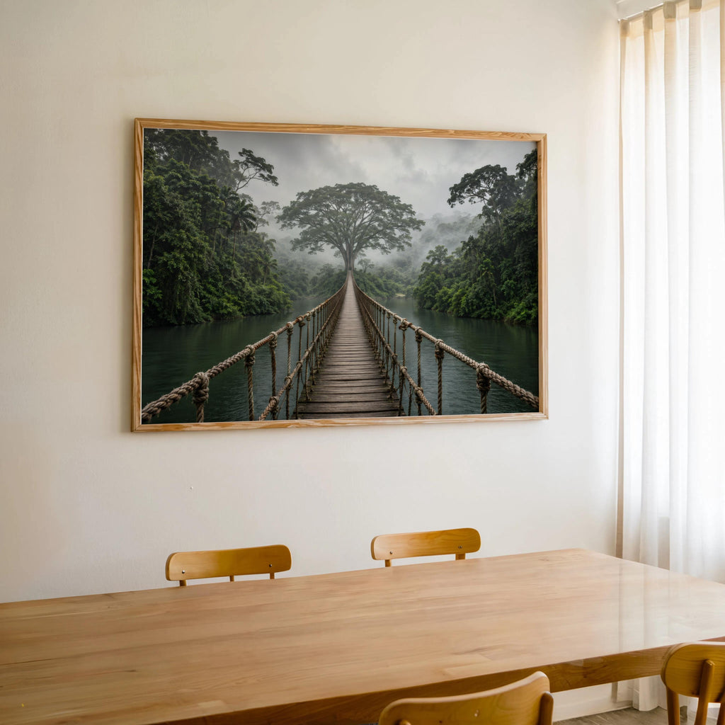 Tropical Jungle Wall Art, Rope Bridge Landscape, Rainforest Photography Print, Exotic Wilderness Decor, Travel Lover Present, Scenic Artwork