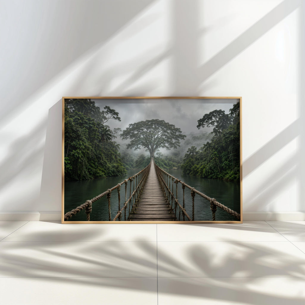 Tropical Jungle Wall Art, Rope Bridge Landscape, Rainforest Photography Print, Exotic Wilderness Decor, Travel Lover Present, Scenic Artwork
