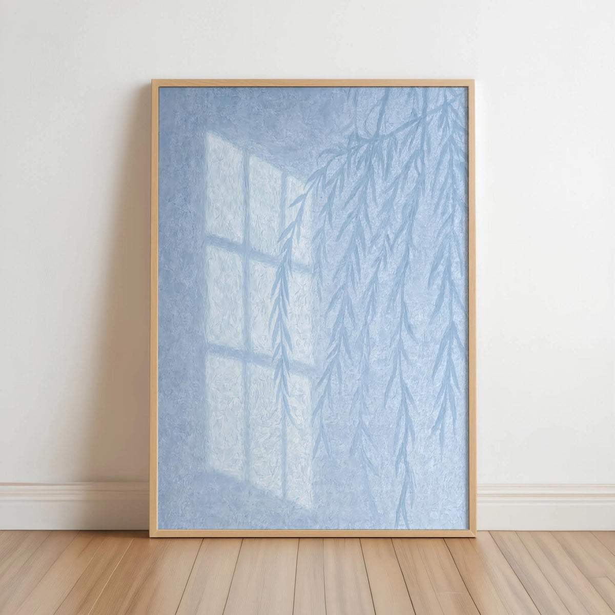 Willow Tree Shadow Wall Art, Golden Hour Light Botanical Window Print, Warm Minimalist Painting, Sunshine Silhouette Poster, Cozy Home Decor