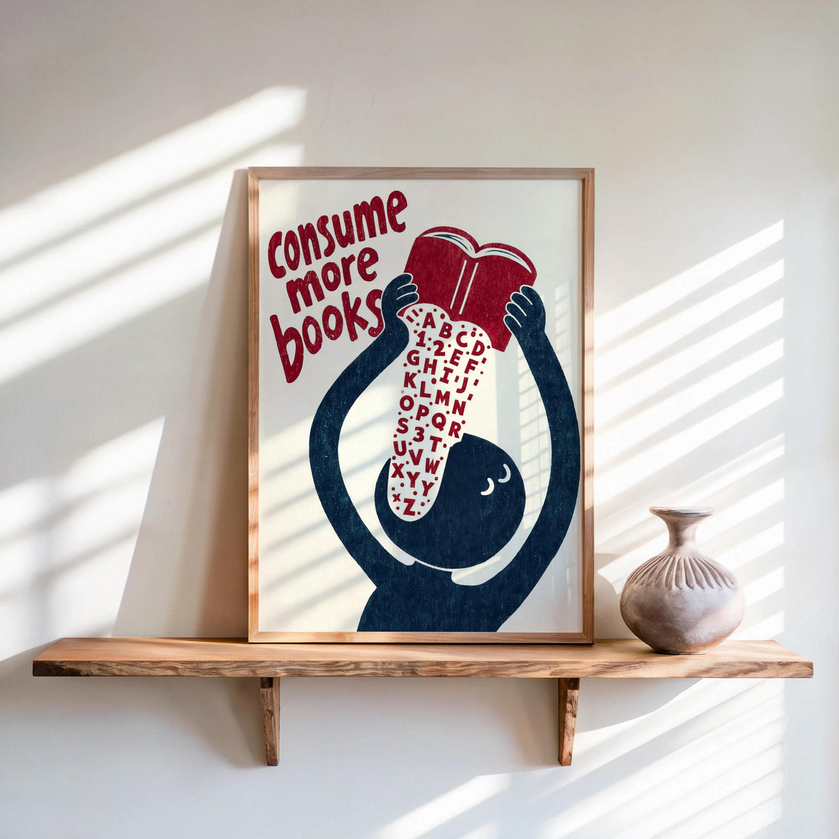 Vintage Bookish Typography Print, Consume More Books Art Quote, Teacher Classroom Gift, Retro Reading Poster, Library Wall Decor,