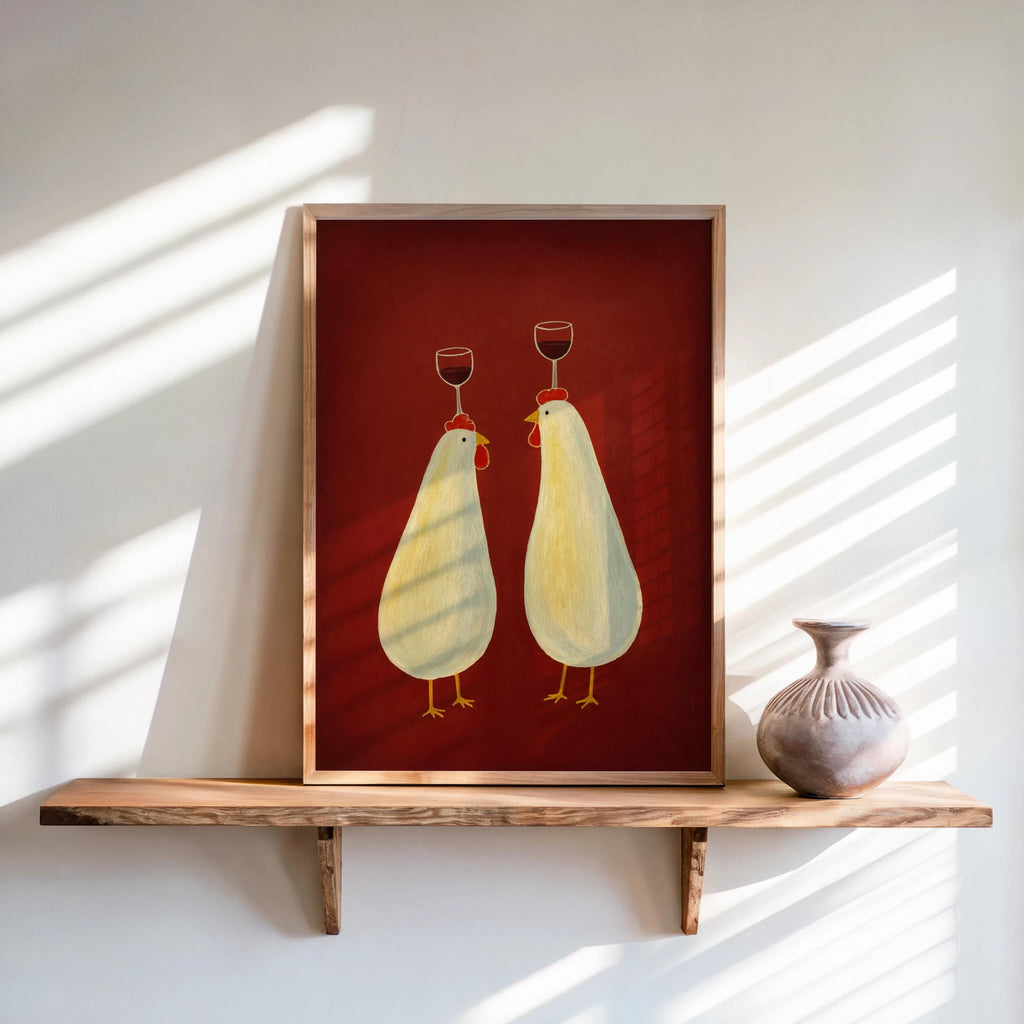 Abstract Chicken Wine Art, Funny Rustic Kitchen Wall Decor, Whimsical Rooster Poster, Funny Farmhouse Print, Colorful Bird Animal Canvas